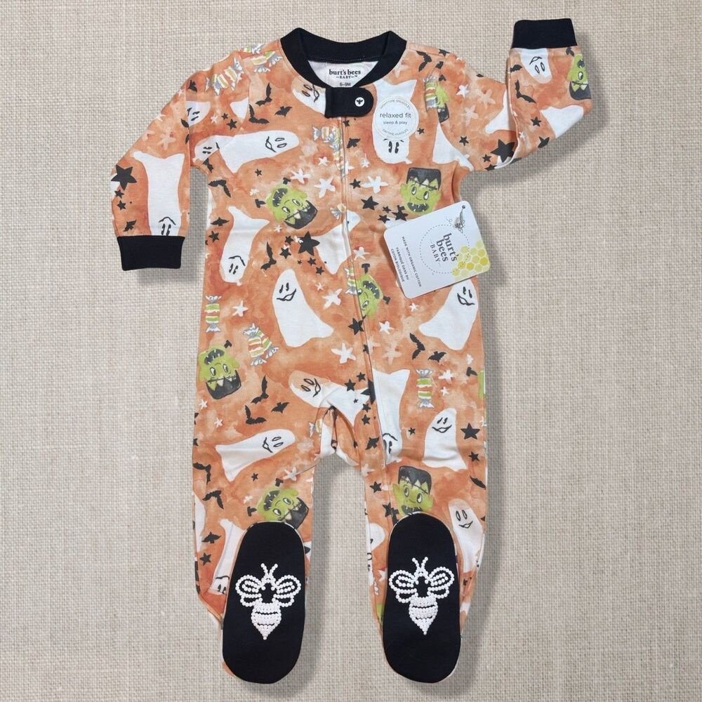 Burt’s Bees Baby Halloween Footie Sleeper Organic Cotton NWT 6-9M Ghost